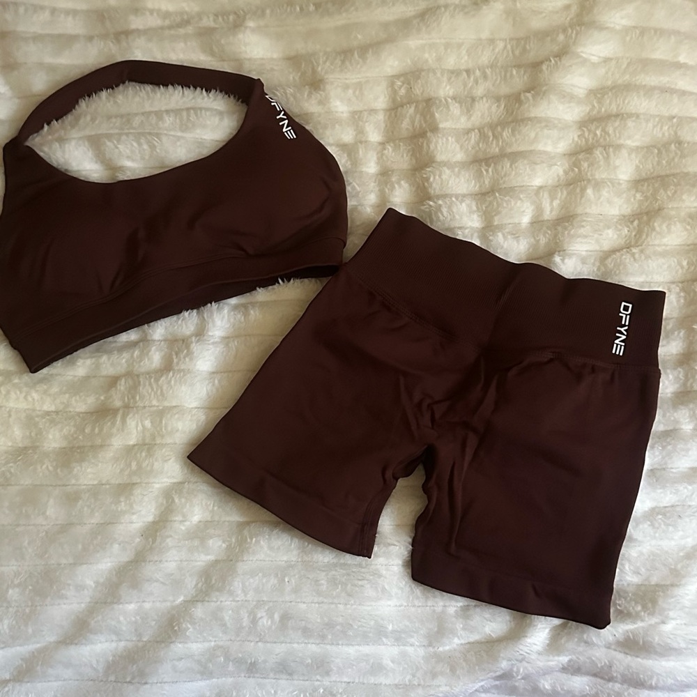 Gymshark Brown Sports Bra and Shorts Set